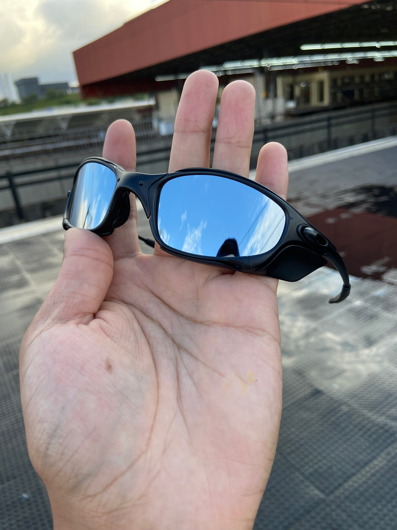 Óculos de Sol Juliet Carbon Lentes Liquid Metal (cinza espelhado) + Sideblinder preto
