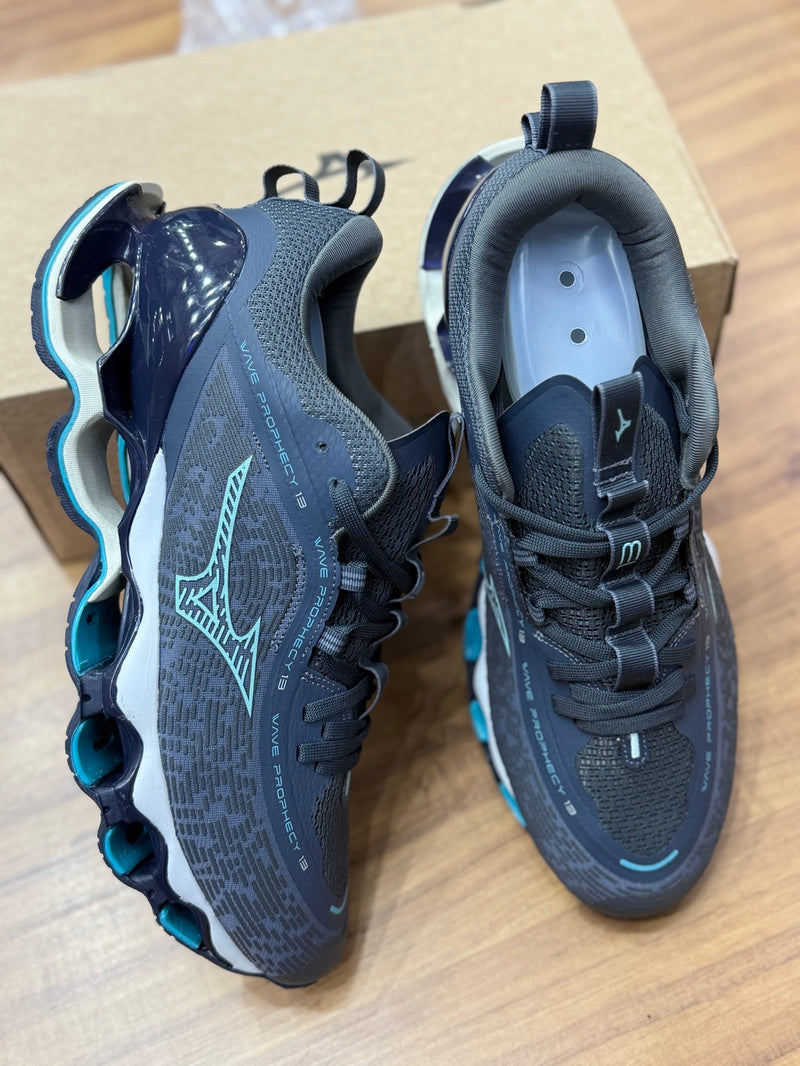 Tênis Mizuno Pro 13 cinza e azul importado Vietnã