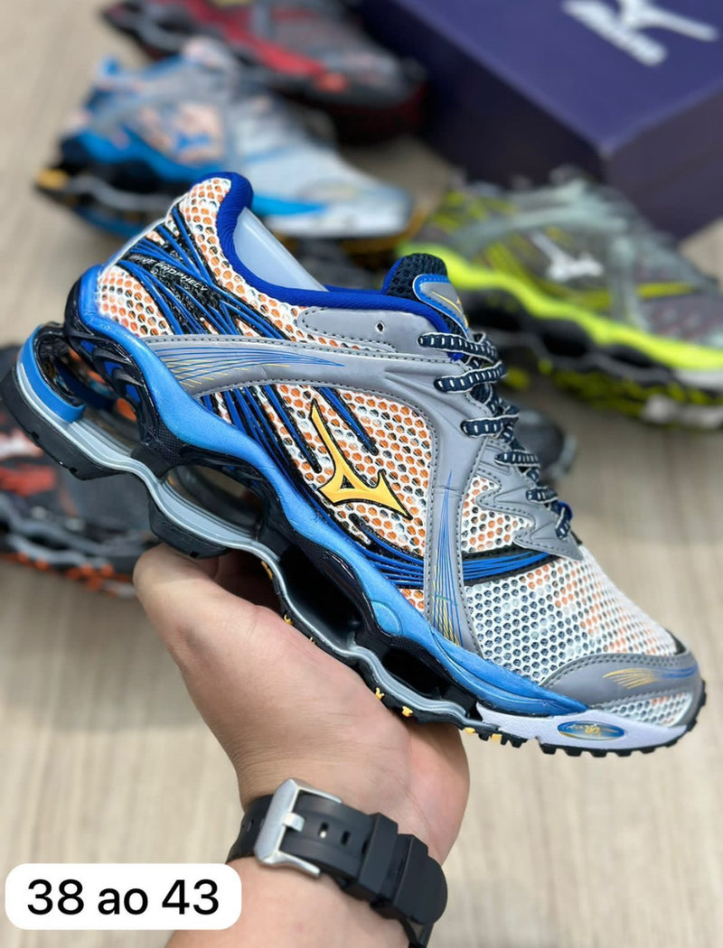 Tênis Mizuno Pro 1 importado cor cinza e azul escuro