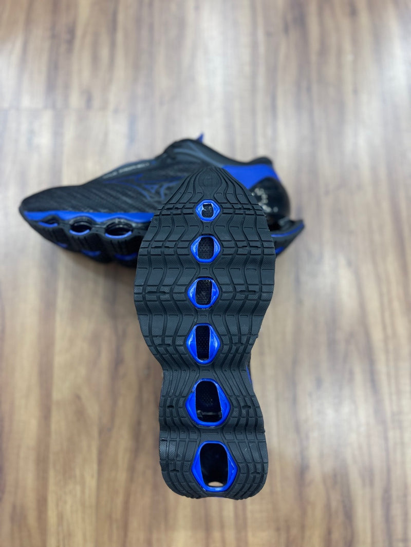 Tênis Mizuno Pro 12 Preto e azul importado Vietnã